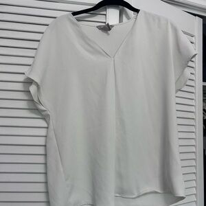 H&M White V-Neck Flutter Sleeve Blouse